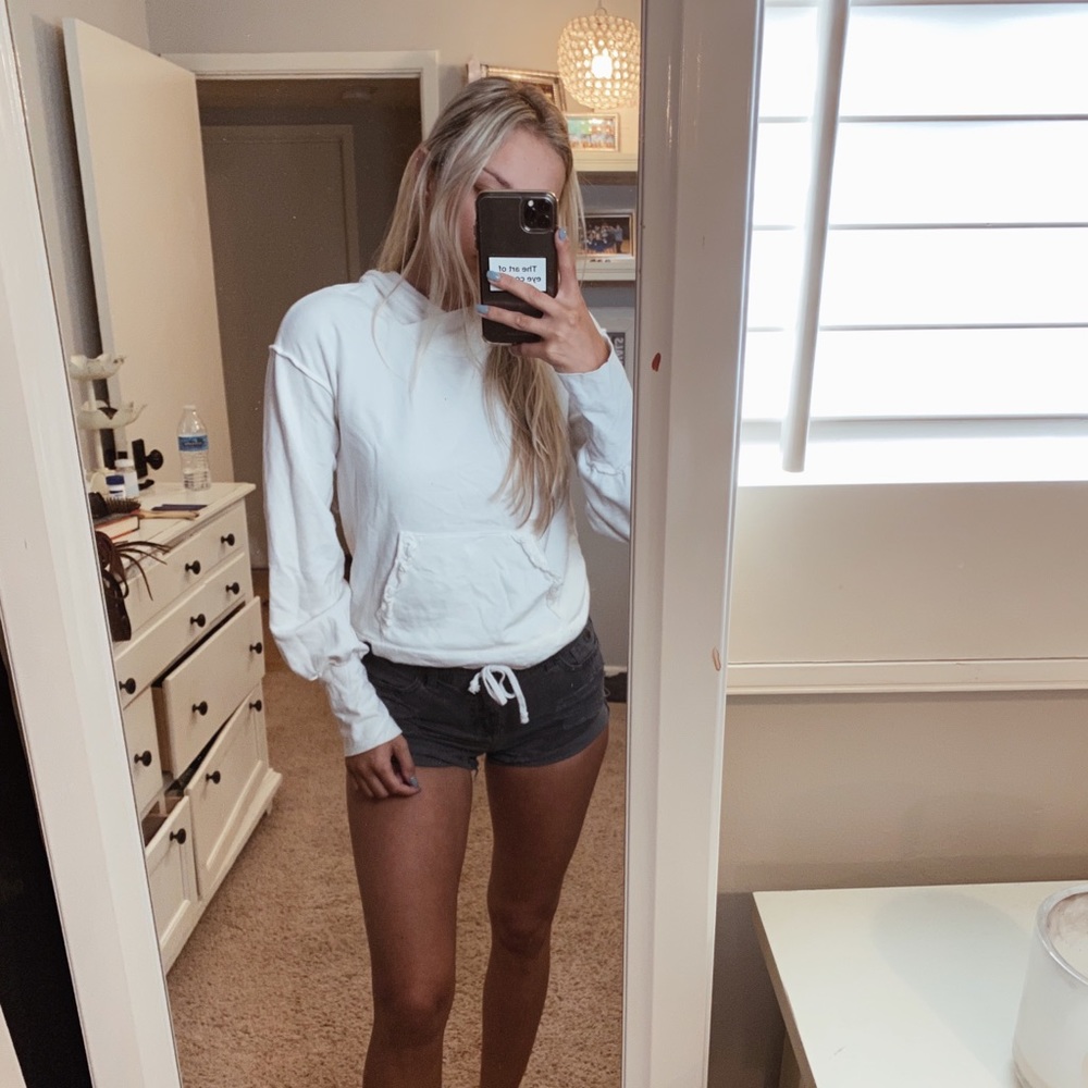 comfy white hoodie with drawstring